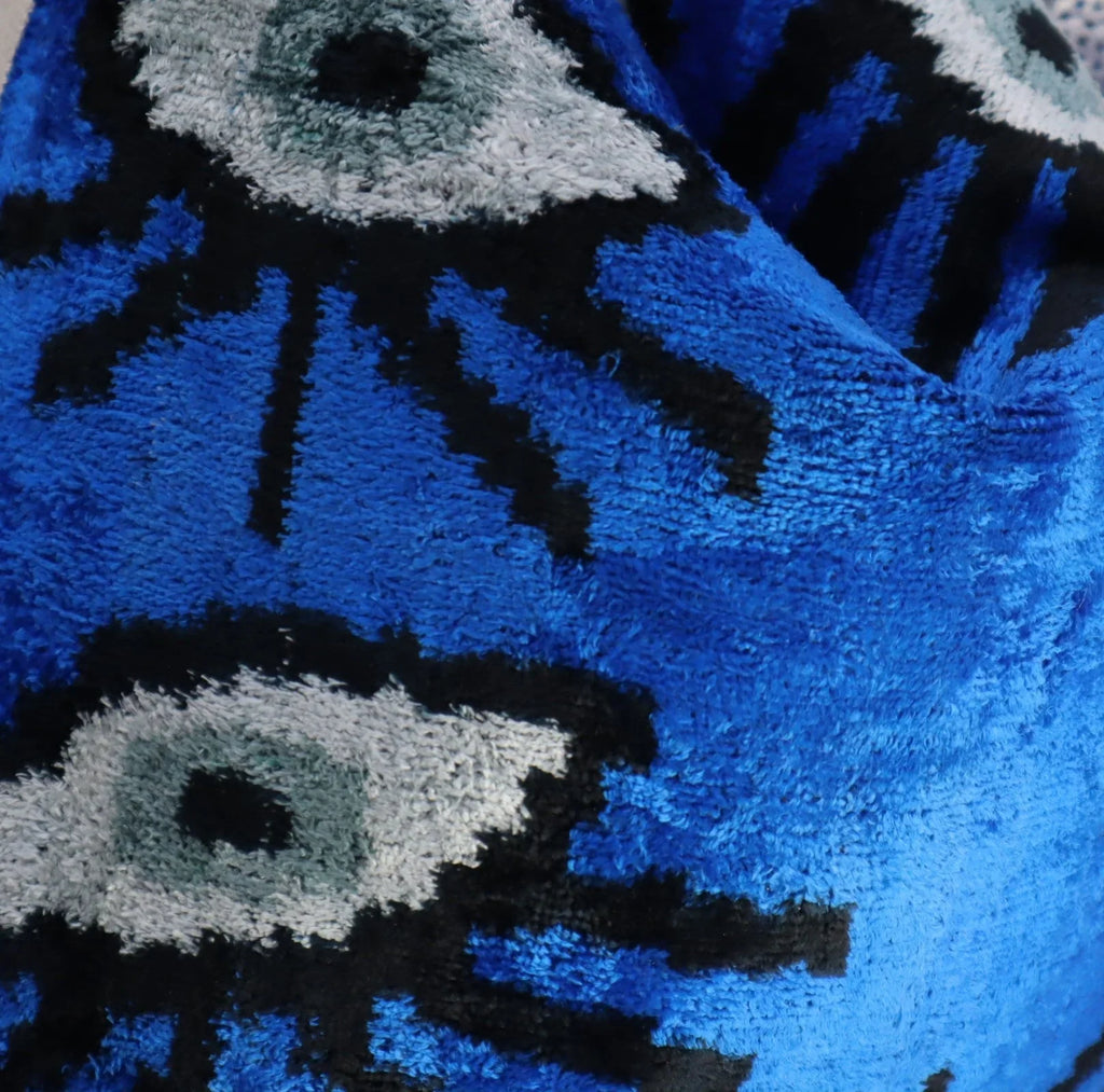Canvello Handmade Luxury Handmade Velvet Silk Evil Eye Throw Pillow With Down Insert Canvello