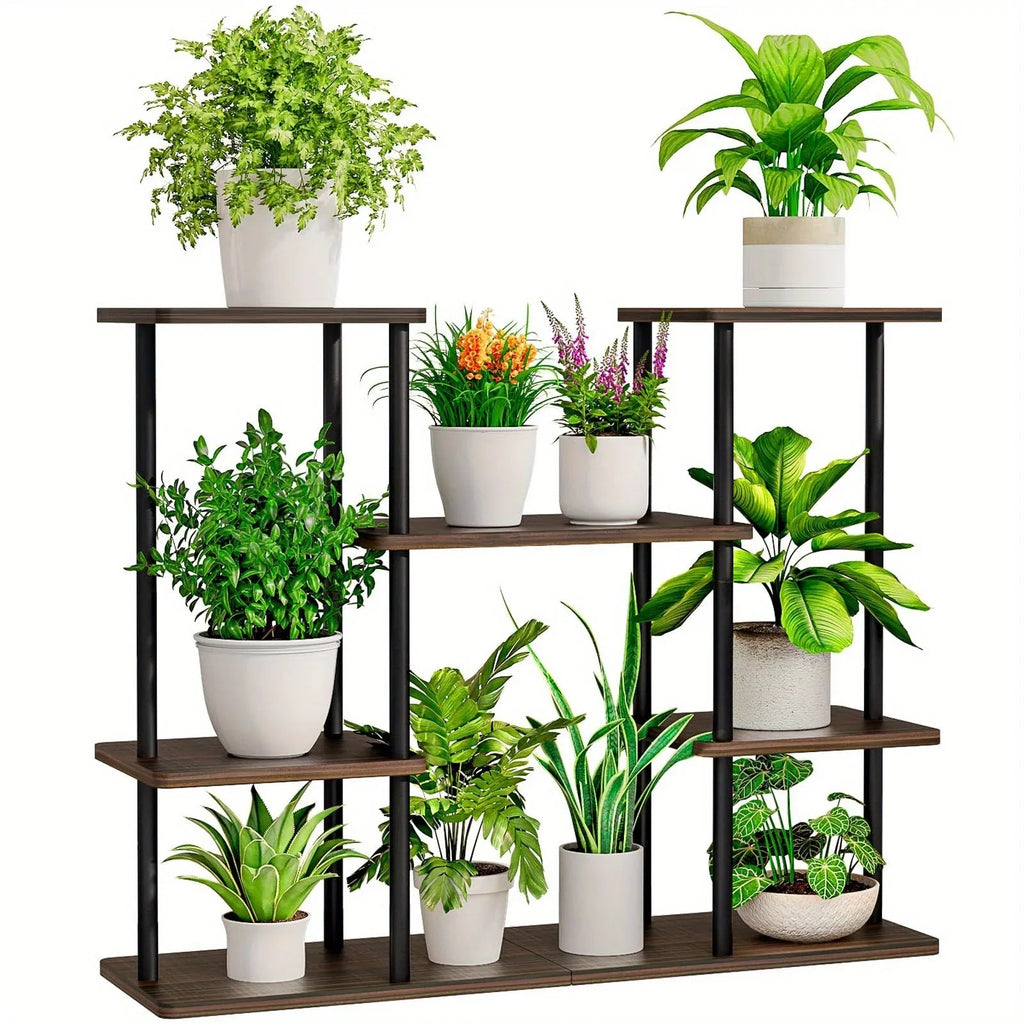 Plant Stand Indoor Corner Tiered Metal Plant Organizer 4 Tier 10 Pot Ladder Flower Holder Display Multiple Plants for Window Garden Balcony Living Room, Black, Utility Racks House Of Avana [[SKU:HOA-PLN-010]]