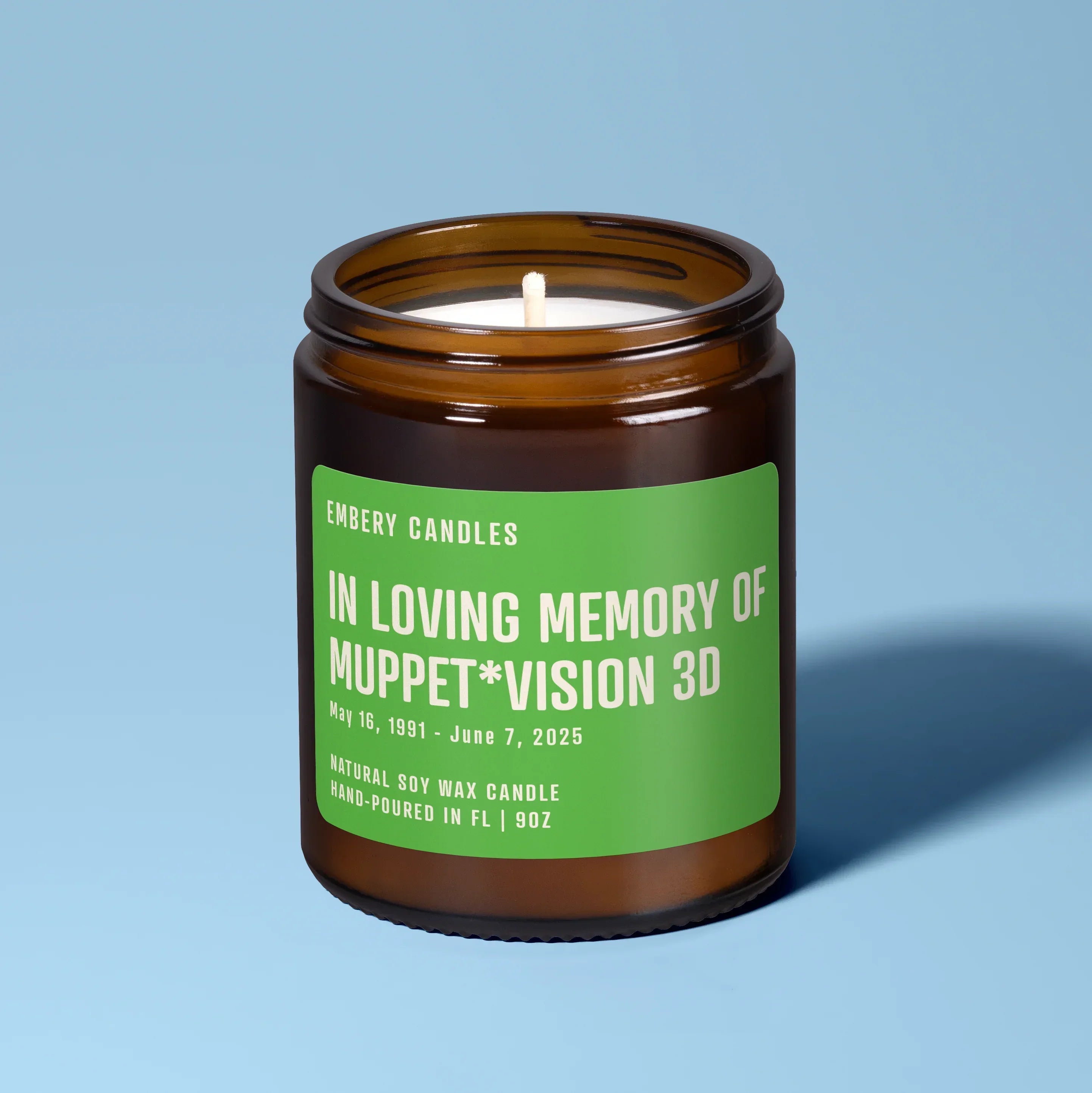 In Loving Memory of Muppet*vision 3d | Soy Wax Scented Candle, front view - House Of Avana