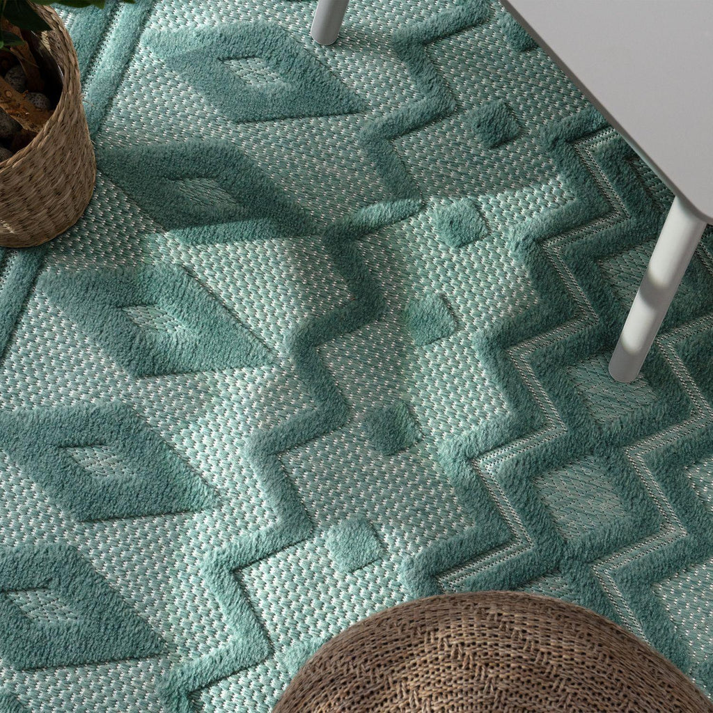 Indoor Outdoor Rug Livorno Geometric Trellis Pattern In Turquoise RugYourHome