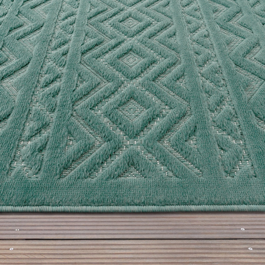 Indoor Outdoor Rug Livorno Boho High-Low Pattern In Turquoise RugYourHome