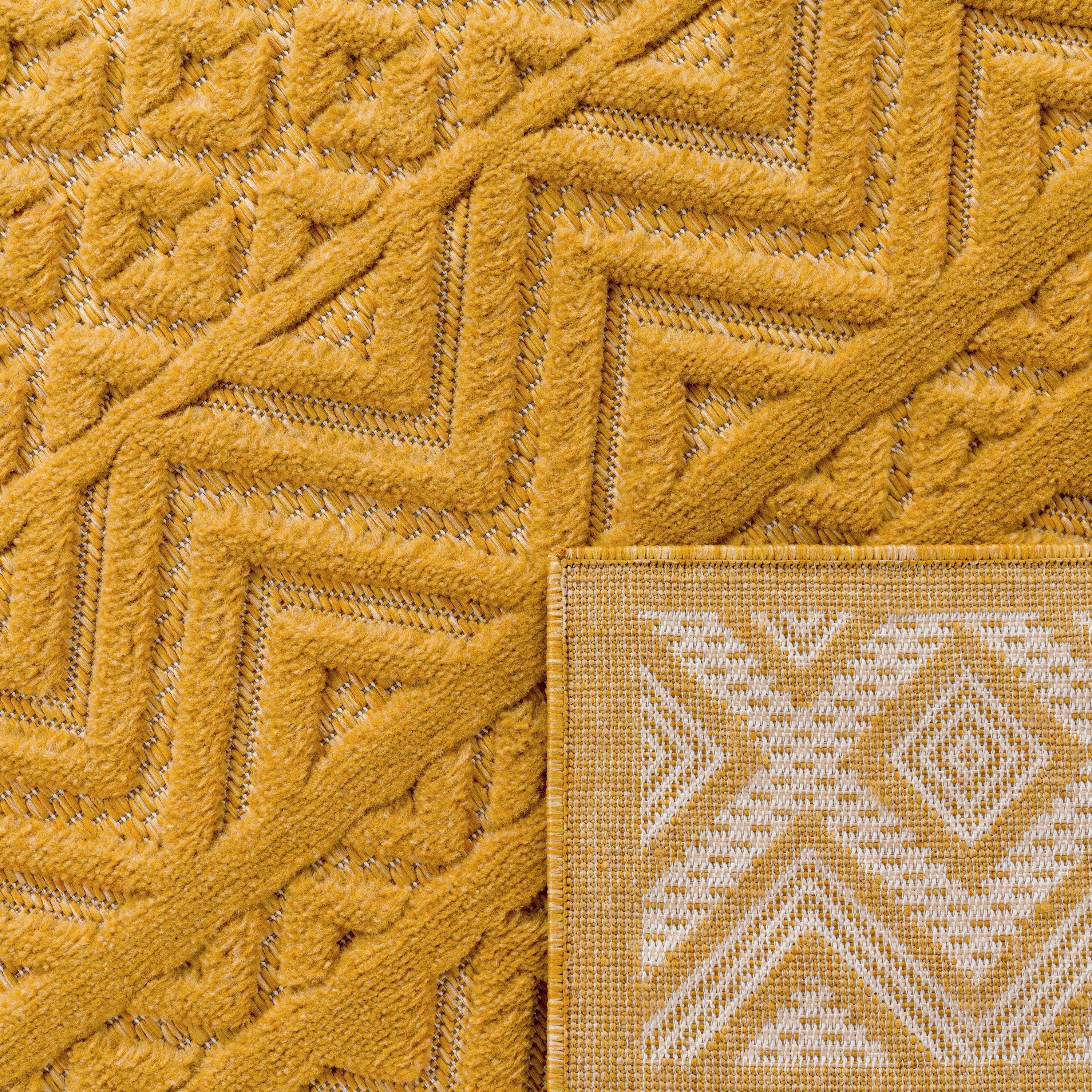 Indoor Outdoor Rug Livorno Boho High-Low Pattern In Yellow RugYourHome