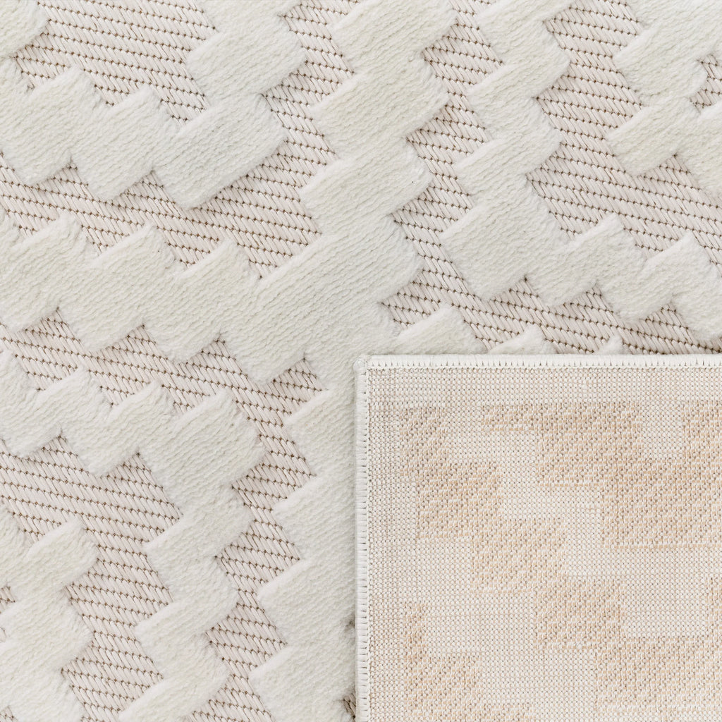 Indoor Outdoor Rug Livorno Trellis High-Low Pattern In Cream RugYourHome