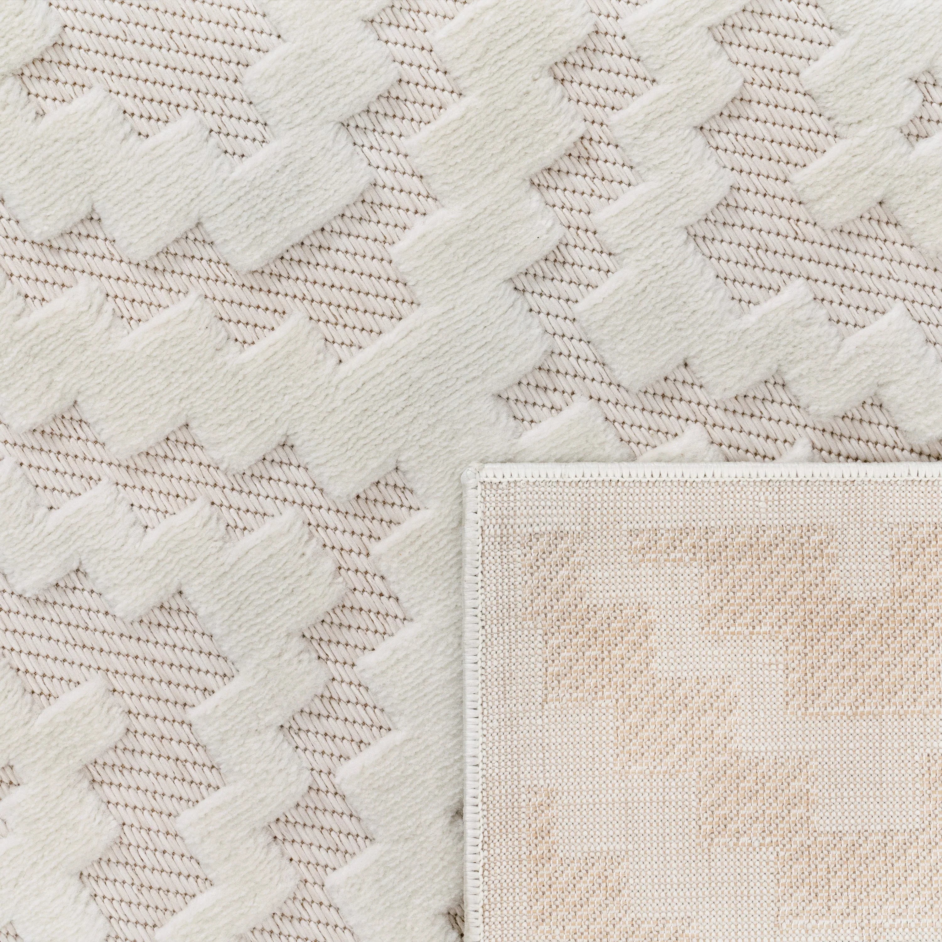 Indoor Outdoor Rug Livorno Trellis High-Low Pattern In Cream RugYourHome