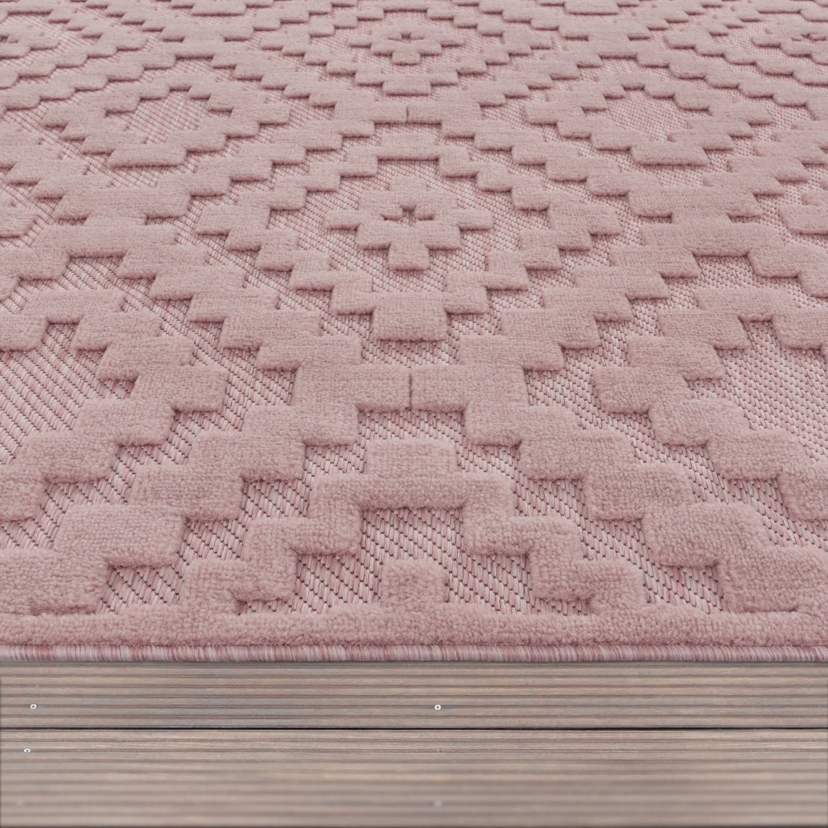 Indoor Outdoor Rug Livorno Trellis High-Low Pattern In Pink RugYourHome