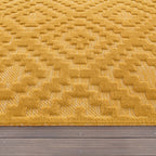 Indoor Outdoor Rug Livorno Trellis High-low Pattern in Yellow, side view - House Of Avana