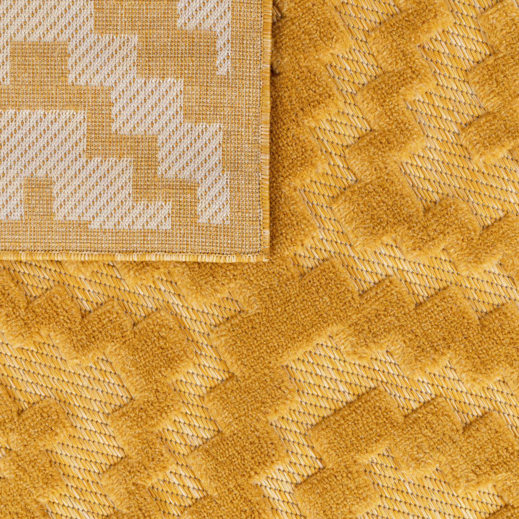 Indoor Outdoor Rug Livorno Trellis High-low Pattern in Yellow, detail shot - House Of Avana