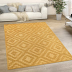 Indoor Outdoor Rug Livorno Trellis High-low Pattern in Yellow, lifestyle image - House Of Avana