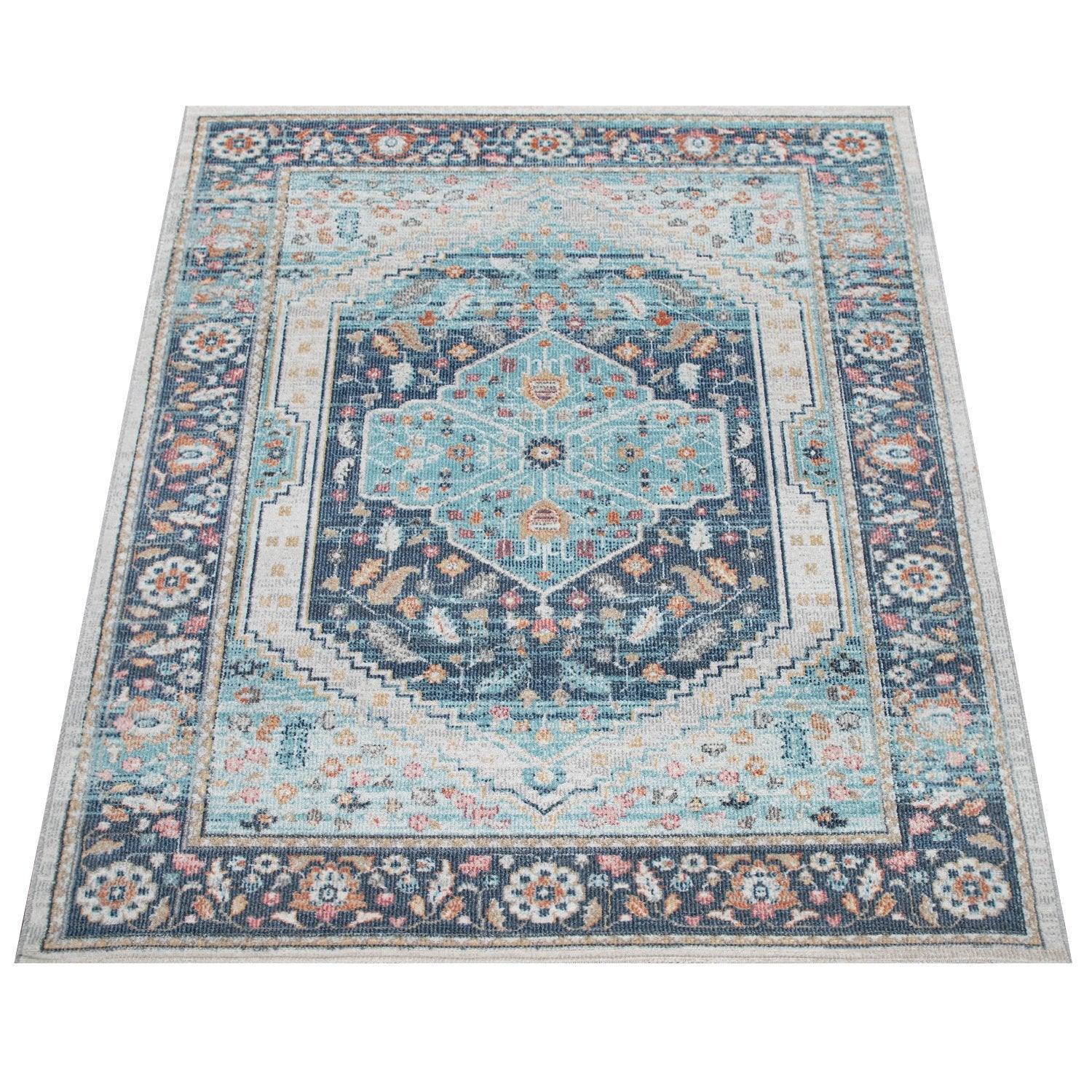 Indoor & Outdoor Rug Torres Oriental Design - Blue Multi, back view - House Of Avana