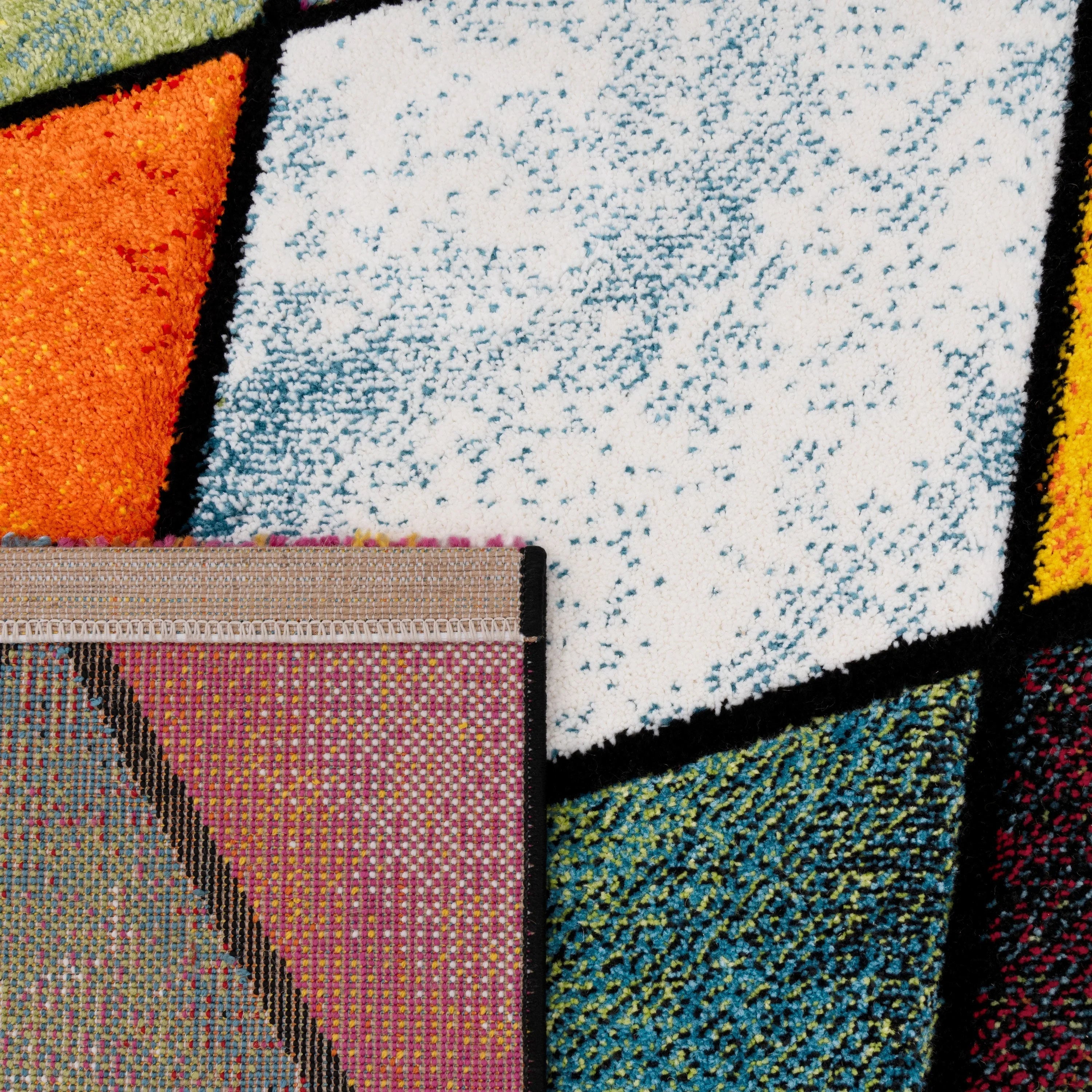 Colorful Area Rug Smaragd Checkered With Multicolor Diamonds RugYourHome