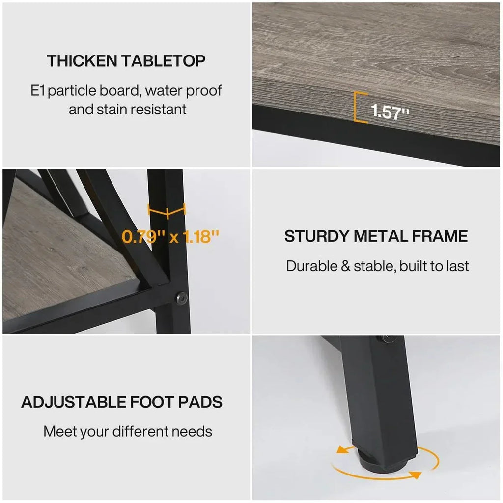 Industrial 70-inch Grey Wood Top Sofa Table with Heavy Duty Black Metal Frame
