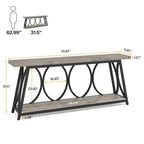 Industrial 70-inch Grey Wood Top Sofa Table with Heavy Duty Black Metal Frame