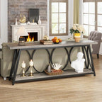 Industrial 70-inch Grey Wood Top Sofa Table with Heavy Duty Black Metal Frame