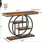 [Industrial Console Table] Industrial Style 41.3" Console Table | 4-Tier Sofa Table With Round Base & Storage Shelves For Living Room, Hallway, Foyer - Rustic Brown House Of Avana