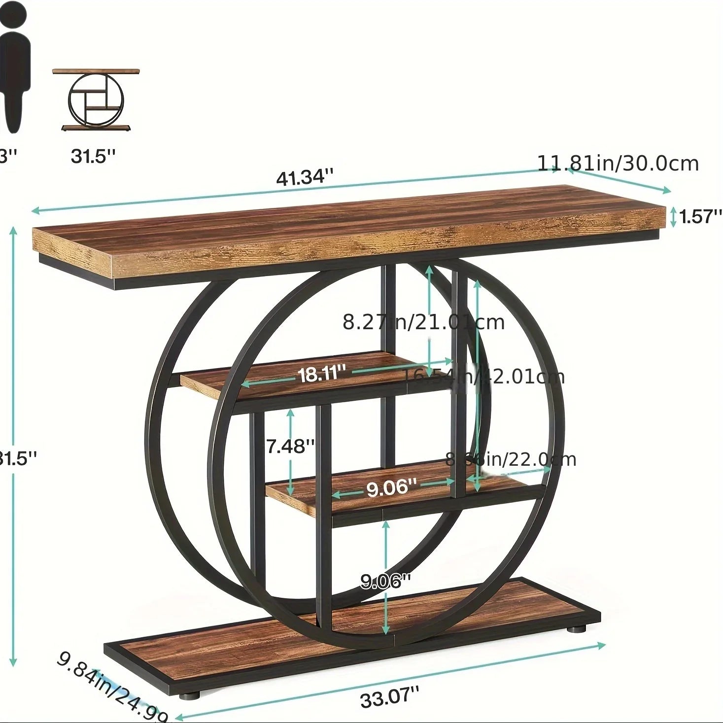 [Industrial Console Table] Industrial Style 41.3" Console Table | 4-Tier Sofa Table With Round Base & Storage Shelves For Living Room, Hallway, Foyer - Rustic Brown House Of Avana