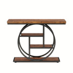 [Industrial Console Table] Industrial Style 41.3" Console Table | 4-Tier Sofa Table With Round Base & Storage Shelves For Living Room, Hallway, Foyer - Rustic Brown House Of Avana