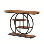[Industrial Console Table] Industrial Style 41.3" Console Table | 4-Tier Sofa Table With Round Base & Storage Shelves For Living Room, Hallway, Foyer - Rustic Brown House Of Avana