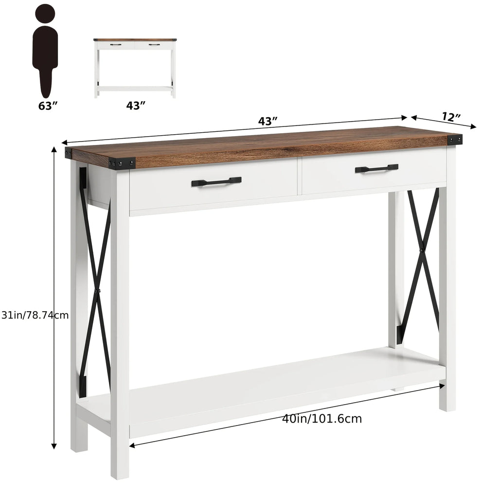 Industrial Farmhouse Entryway Table - Console Table with 2 Drawers, Heavy-Duty Sofa Table, Scratch-Resistant, Easy Assembly, Living Room, Hallway, Foyer Furniture for Farmhouse, Modern, Traditional Decor - Space-Saving Narrow House Of Avana