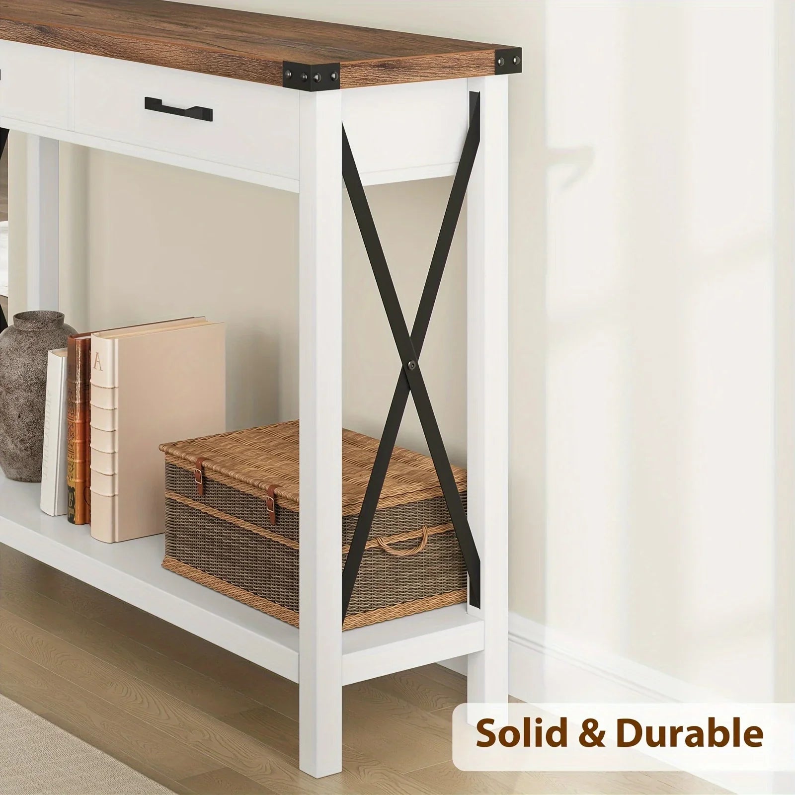 Industrial Farmhouse Entryway Table - Console Table with 2 Drawers, Heavy-Duty Sofa Table, Scratch-Resistant, Easy Assembly, Living Room, Hallway, Foyer Furniture for Farmhouse, Modern, Traditional Decor - Space-Saving Narrow House Of Avana