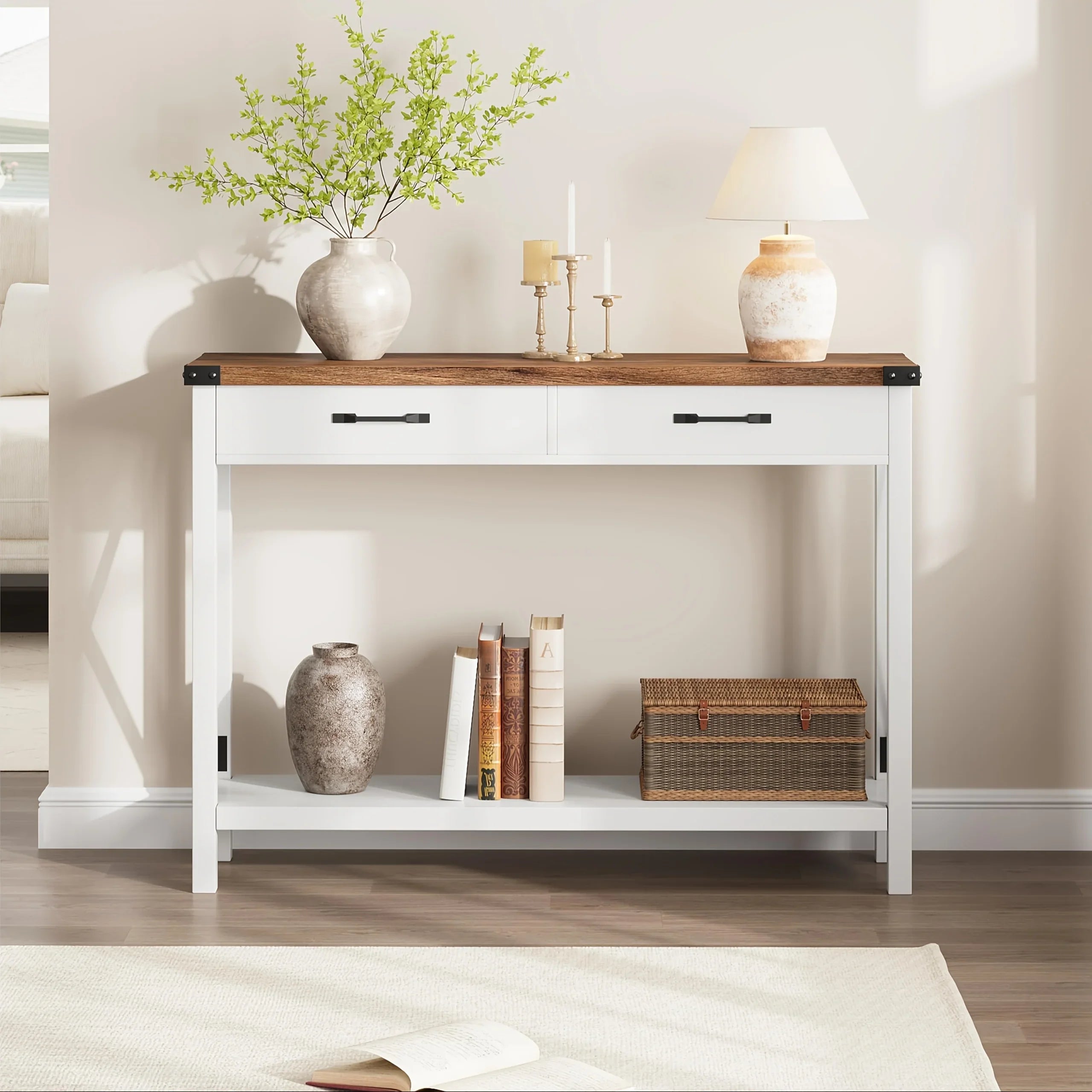 Industrial Farmhouse Entryway Table - Console Table with 2 Drawers, Heavy-Duty Sofa Table, Scratch-Resistant, Easy Assembly, Living Room, Hallway, Foyer Furniture for Farmhouse, Modern, Traditional Decor - Space-Saving Narrow House Of Avana