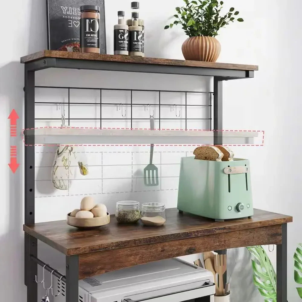 Industrial Kitchen Metal Wood Bakers Rack Microwave Cart with Storage Cabinet