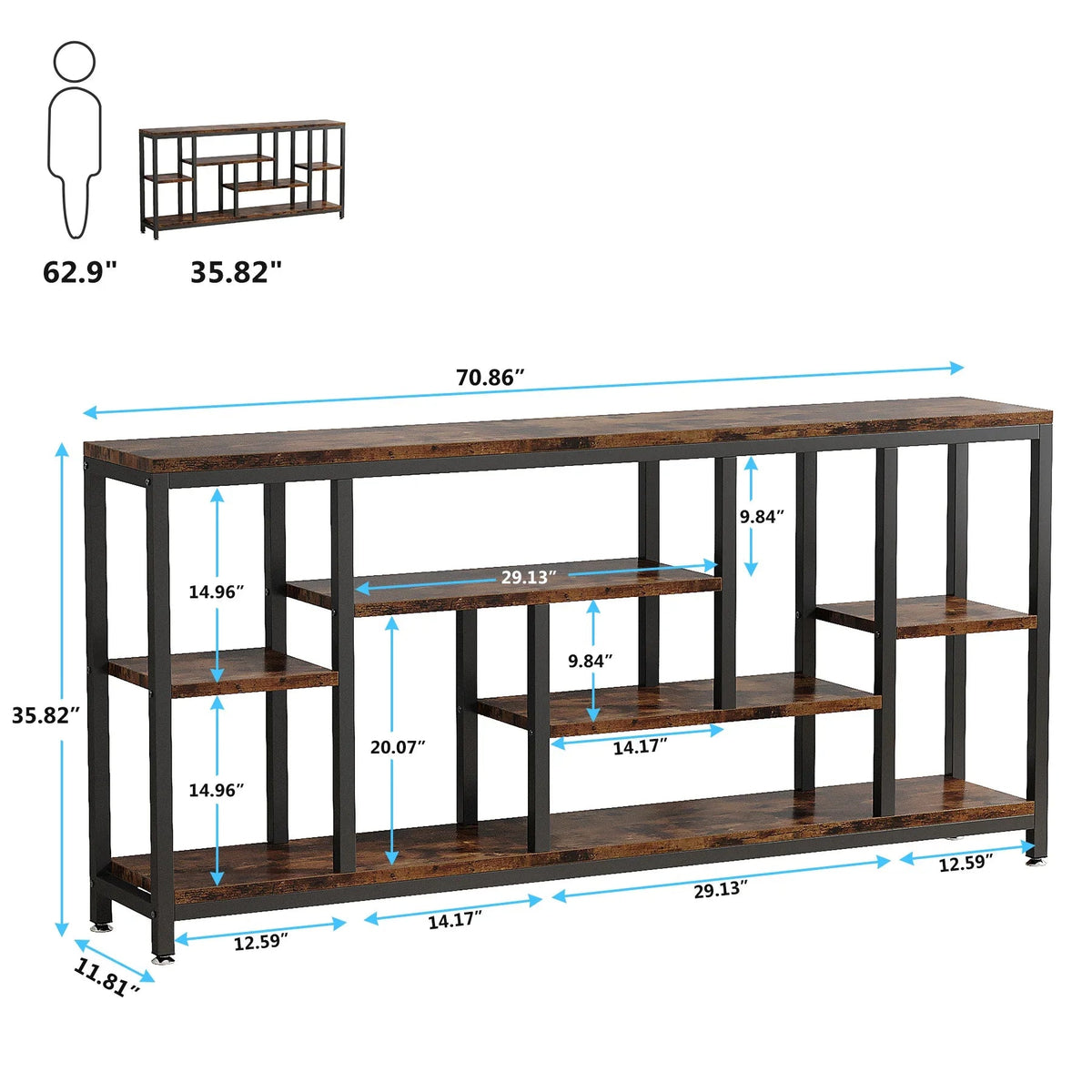 Console Sofa Table, 70.9 Inch Extra Long Table Behind Couch with Storage Shelves, 3-tier Industrial... - House Of Avana [[SKU:HOA-CON-010]]