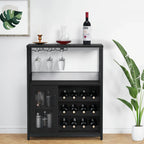 [Industrial Wine Bar Cabinet] 3-Tier Industrial Wine Bar Cabinet with Detachable 12-Bottle Rack | Adjustable Glass Holder, Mesh Door Storage, Metal Sideboard Buffet Cabinet with Shelves, Drawer - Easy Assembly for Home Bar, K House Of Avana