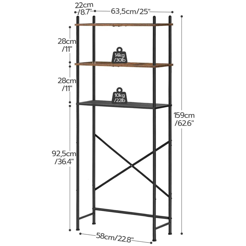 Industrial Metal Wood Style Over the Toilet Freestanding Storage Shelving Unit
