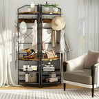 Industrial Metal/Wood Corner Hall Tree Shoe Storage Bench Coat Rack
