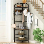 Industrial Metal/Wood Corner Hall Tree Shoe Storage Bench Coat Rack