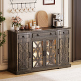 Wooden sideboard with decorative elements in a room setting