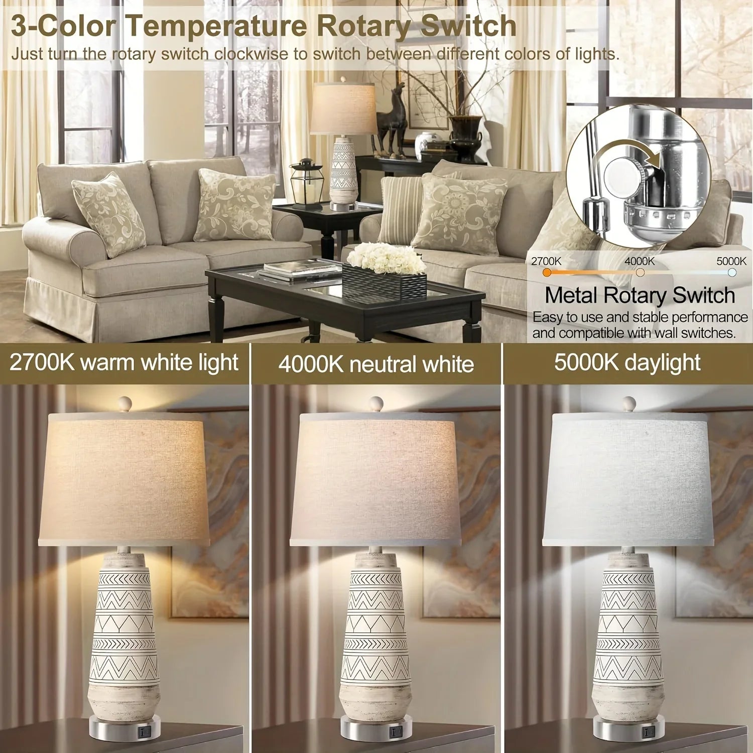 Set of 2 Farmhouse Table Lamps with Touch Control - House Of Avana