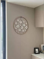 Iron Floral Wall Art with Golden Accents and White Flowers, angled view - House Of Avana [[SKU:HOA-WAL-044]]