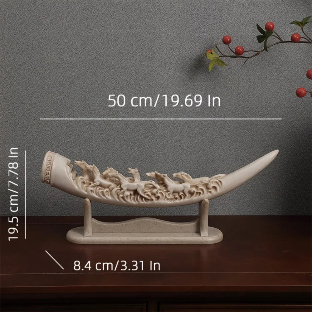Horse Statue - Ivory Intricate Details, back view - House Of Avana