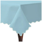 Scallop Embroidery Sateen Cotton Solid Table Cloth - Light Blue PushpLinen