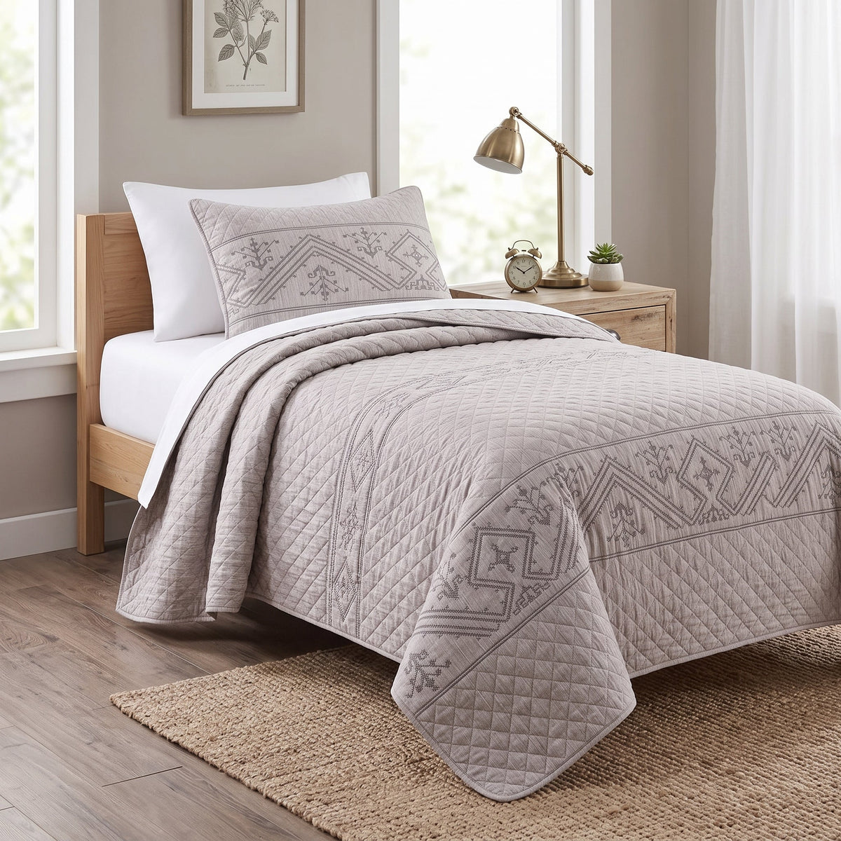 DaDa Bedding Whimsical Lavender Grey Cottage Soft Quilted Coverlet Bedspread Set - Twin (JHW866)