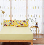 DaDa Bedding Sunshine Yellow Hummingbirds Floral Duvet Cover & Fitted Flat Bed Sheets Set w/ Pillow Cases Window Valances (925) DaDalogy Bedding Collection