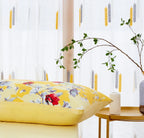DaDa Bedding Sunshine Yellow Hummingbirds Floral Duvet Cover & Fitted Flat Bed Sheets Set w/ Pillow Cases Window Valances (925) DaDalogy Bedding Collection