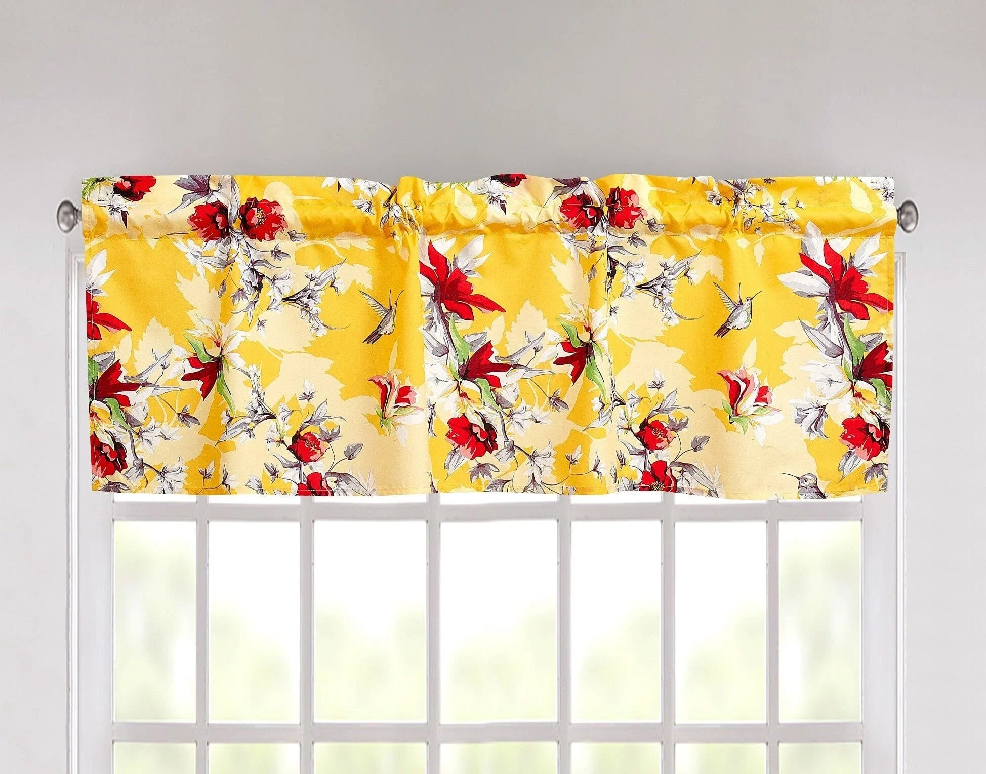 DaDa Bedding Sunshine Yellow Hummingbirds Floral Duvet Cover & Fitted Flat Bed Sheets Set w/ Pillow Cases Window Valances (925) DaDalogy Bedding Collection