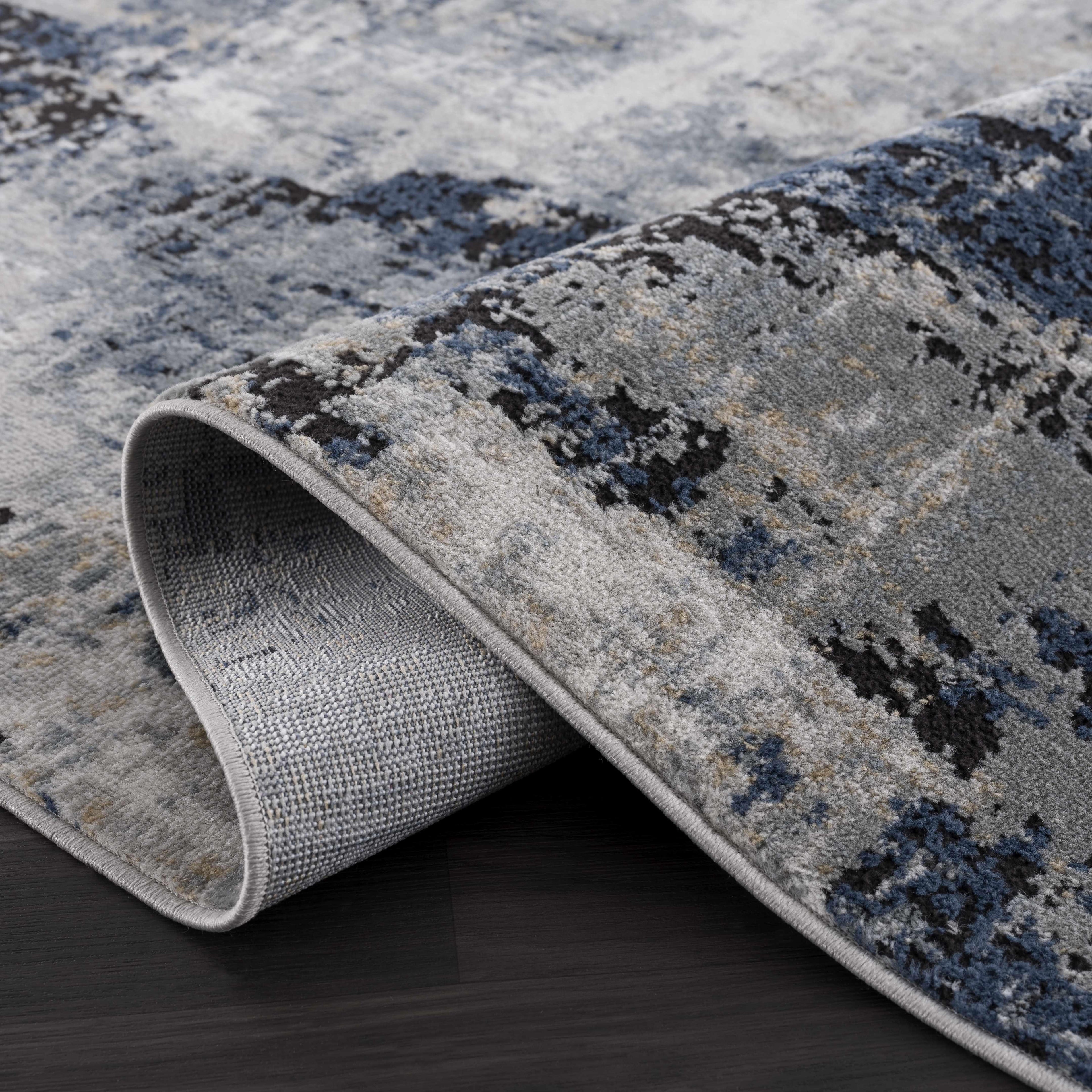 Campsall Gray&Blue Abstract Area Rug Hauteloom