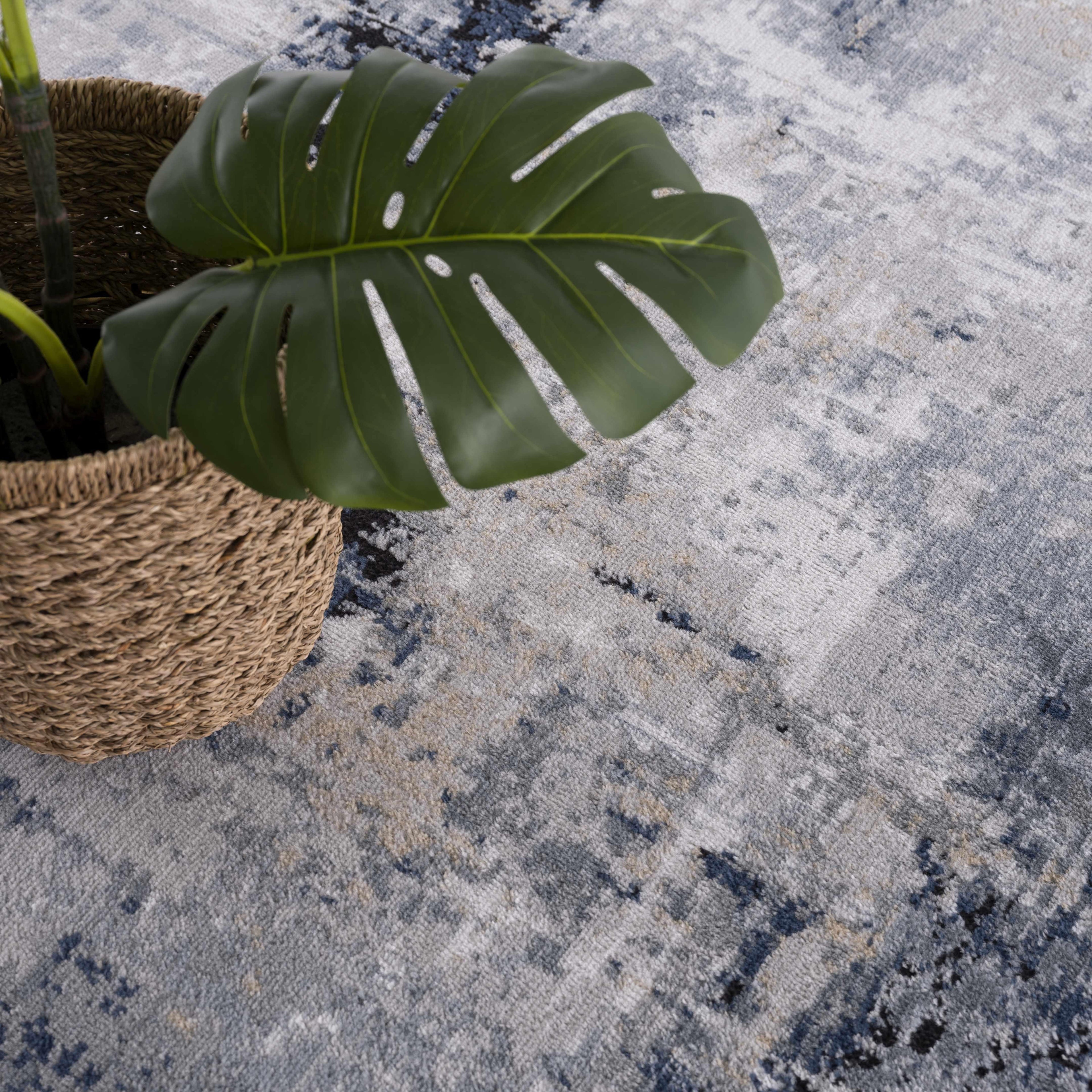 Campsall Gray&Blue Abstract Area Rug Hauteloom