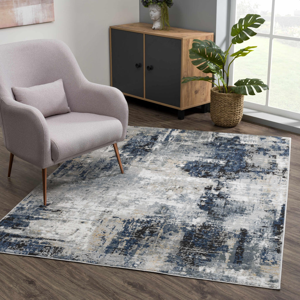 Campsall Gray&Blue Abstract Area Rug Hauteloom