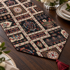 DaDalogy Bedding Elegant Woven Mughal Floral Tapestry Table Runner, Dark Noir Botanical Vintage Fleur (18197)