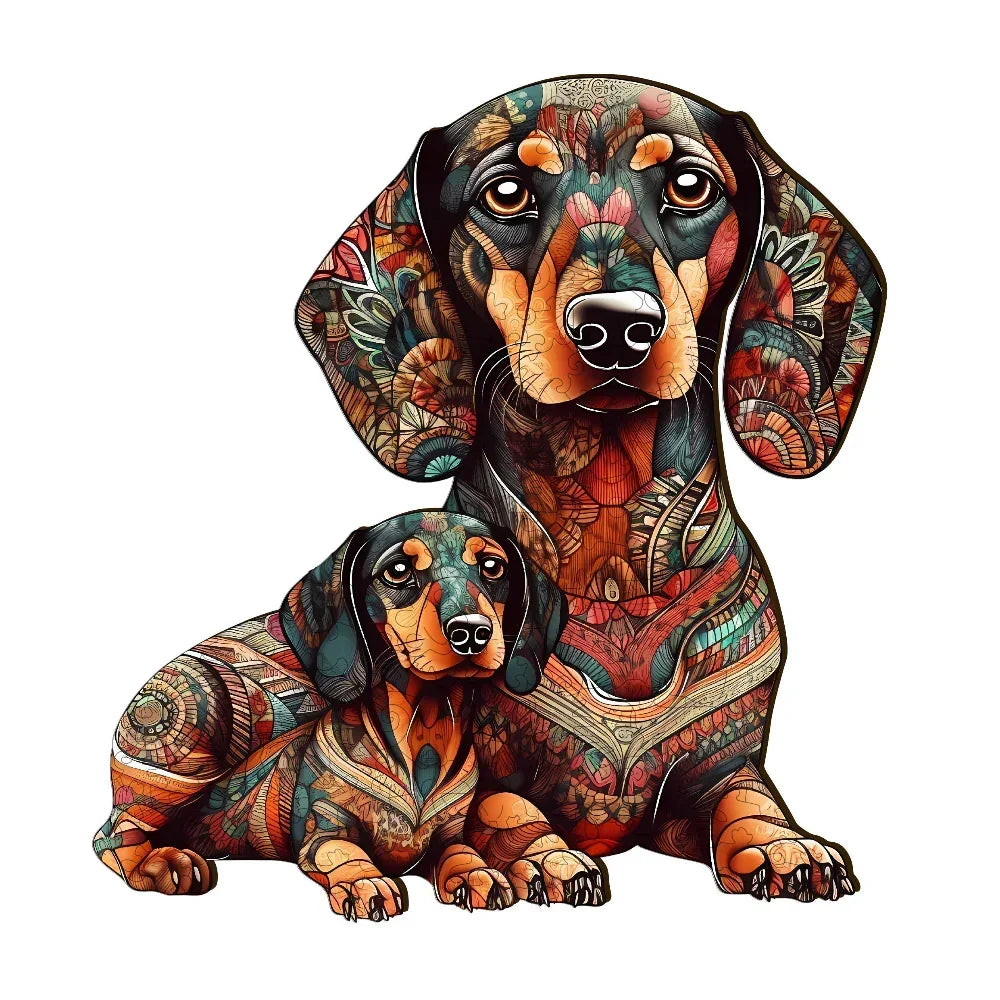 Premium Wooden Dachshund Jigsaw Puzzle Wall Decor, back view - House Of Avana