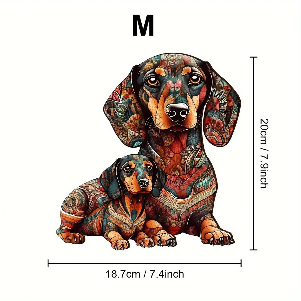 Premium Wooden Dachshund Jigsaw Puzzle Wall Decor, angled view - House Of Avana