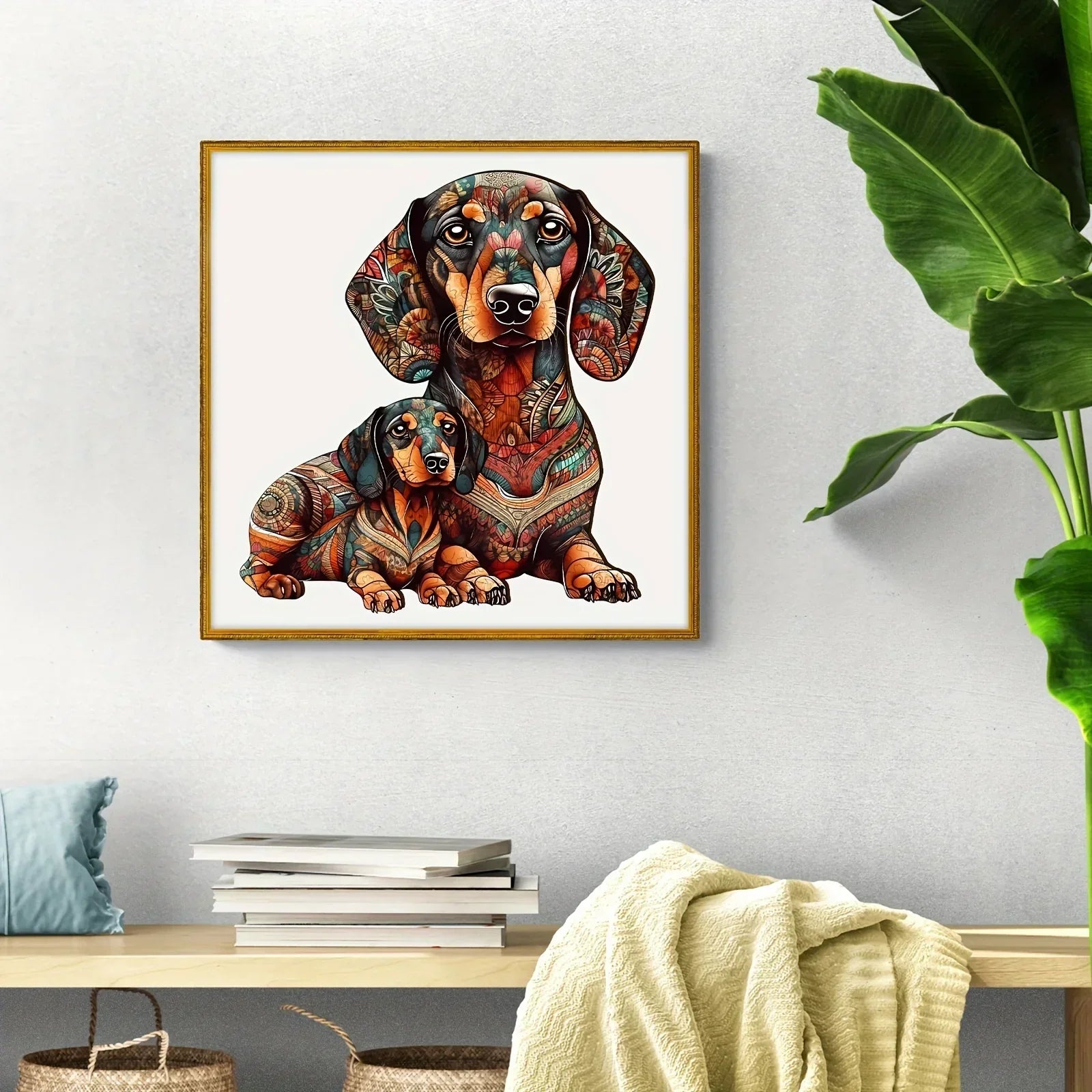 Premium Wooden Dachshund Jigsaw Puzzle Wall Decor, front view - House Of Avana