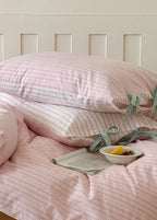 Josie Bow Tied Striped Bedding Set / Pink Ever Lasting