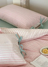 Josie Bow Tied Stripe Pillowcases / Purple Ever Lasting