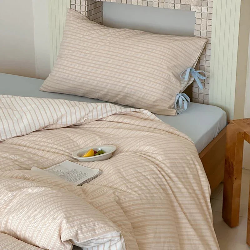 Josie Bow Tied Stripe Pillowcases / Green Ever Lasting
