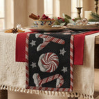 DaDa Bedding Peppermint Joy Red Black Holiday Tapestry Dining Table Runner (12904)